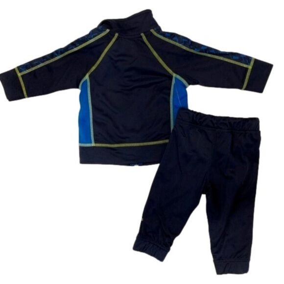 Cat and Jack 2 Piece Tracksuit Set Navy Blue Neon Green Stripes Size Boys 12M - Picture 4 of 7
